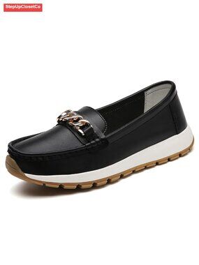 Chunky Loafers Slip On Mocc Lightweight Walking Driving Shoes with Gold Chain